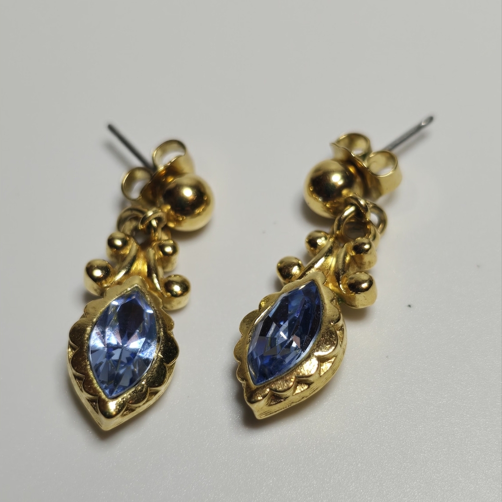 Avon Gold and Blue Teardrop Earrings